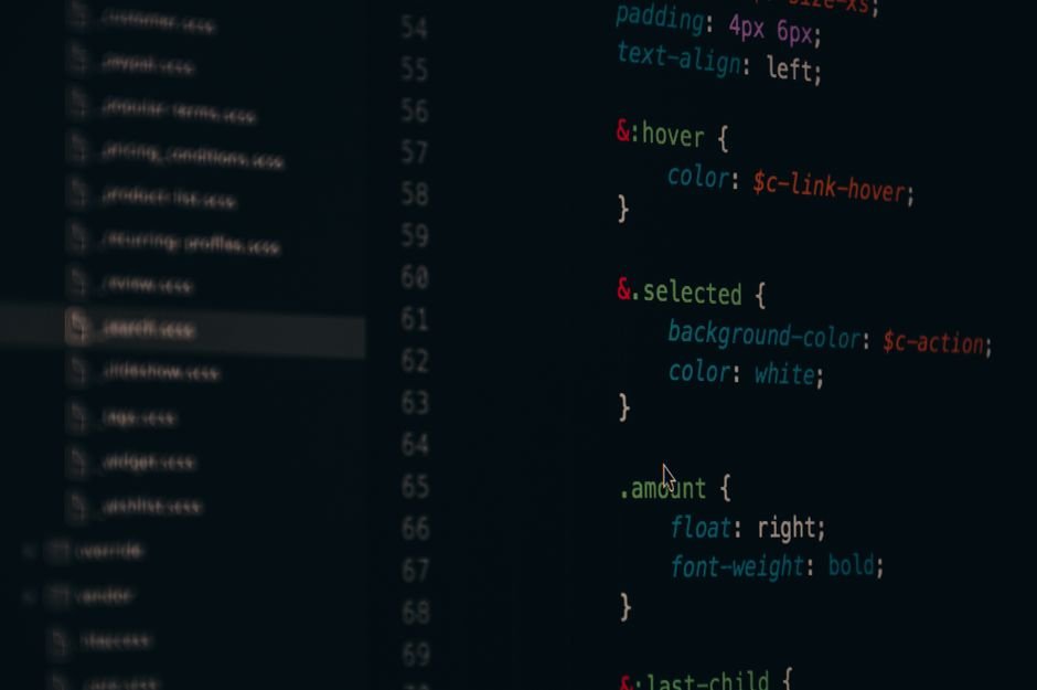 Close-up of colorful CSS code lines on a computer screen for web development.