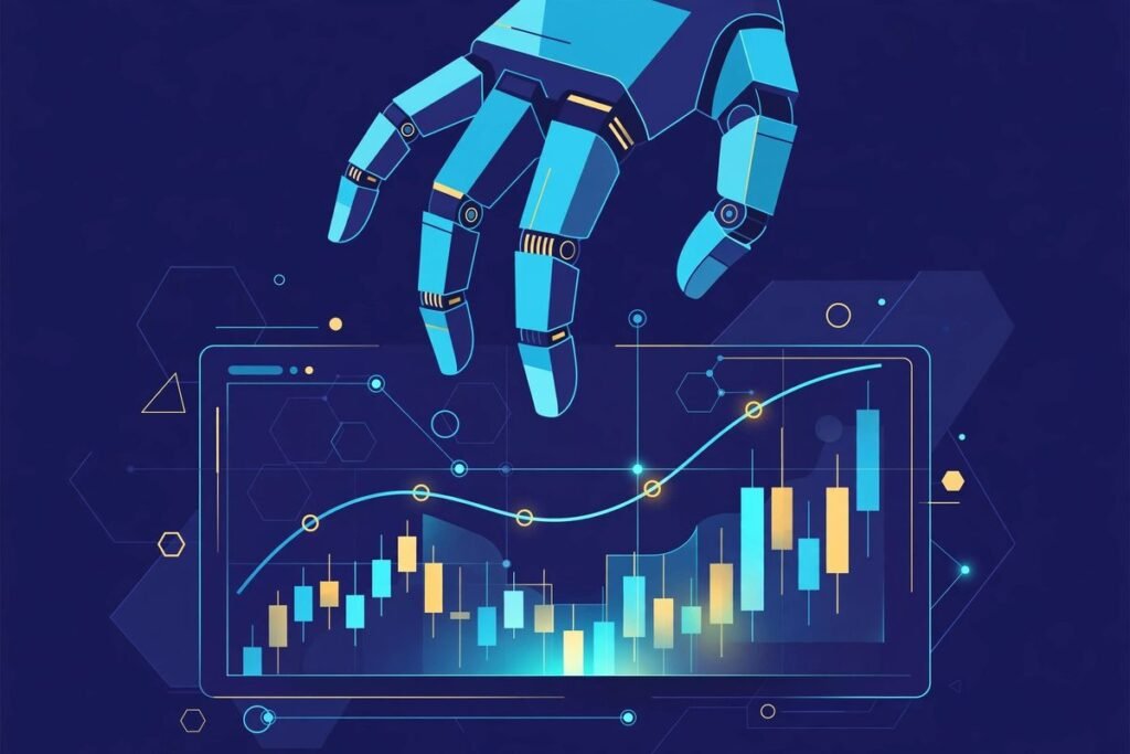 AI robot agent executing trades on a digital trading dashboard