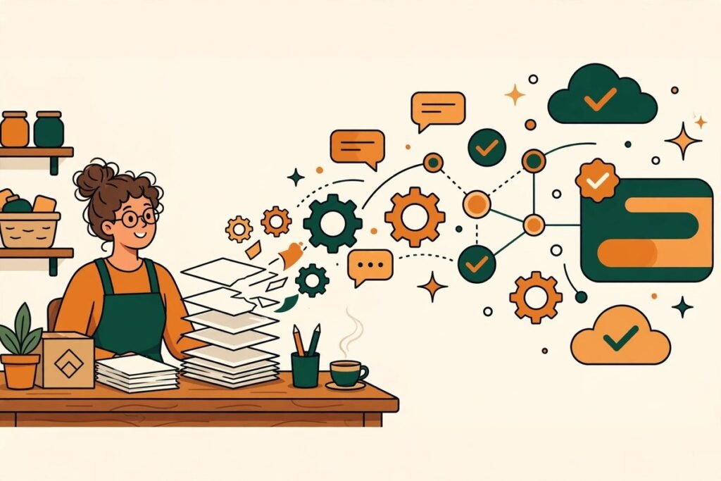 Small business owner using AI automation for daily workflows