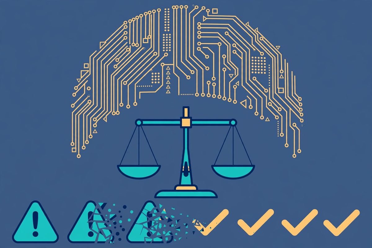 Risk management for AI trading tools, protective shield concept illustration