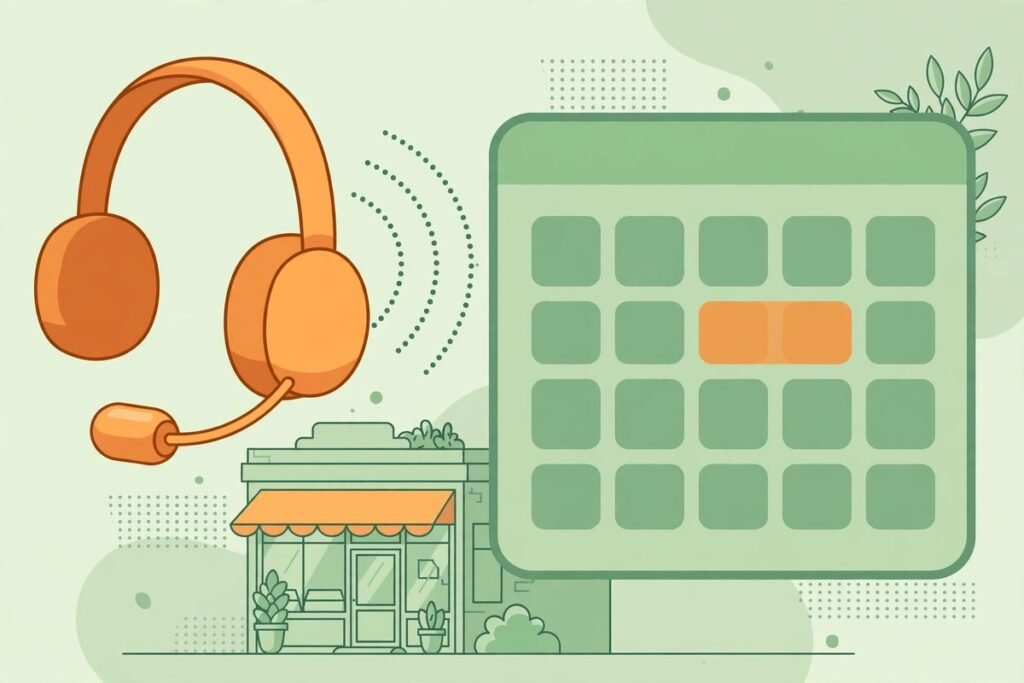 AI voice agent appointment booking illustration showing a voice assistant booking a calendar appointment
