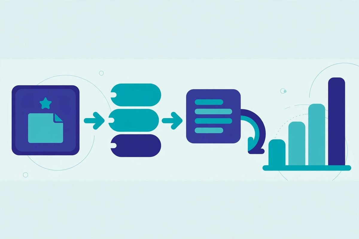 Illustration of app store title and metadata elements being optimized