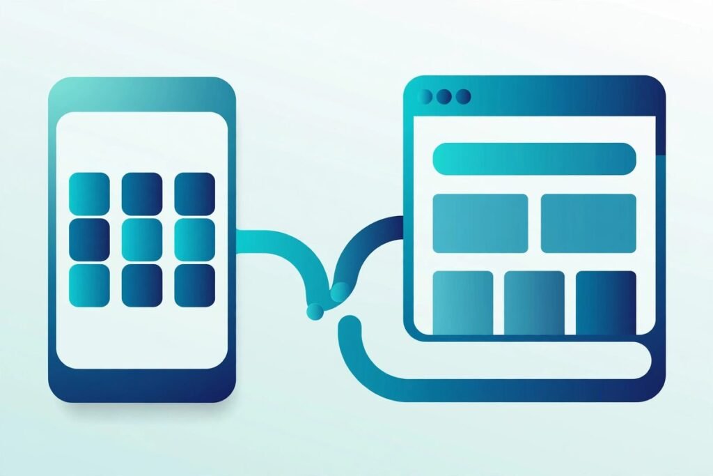 Illustration comparing a smartphone app and a desktop browser as two business options
