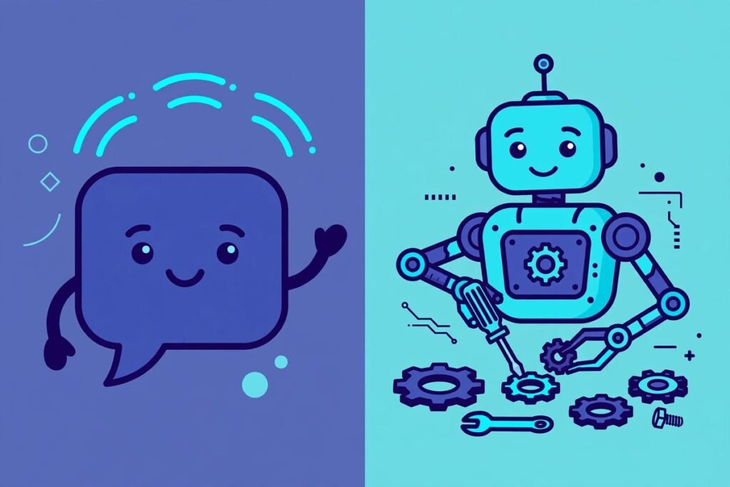 Chatbot versus AI agent comparison for small business illustration