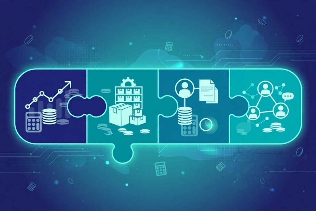 Custom ERP module development cost breakdown with pricing ranges for finance, inventory, HR and CRM modules