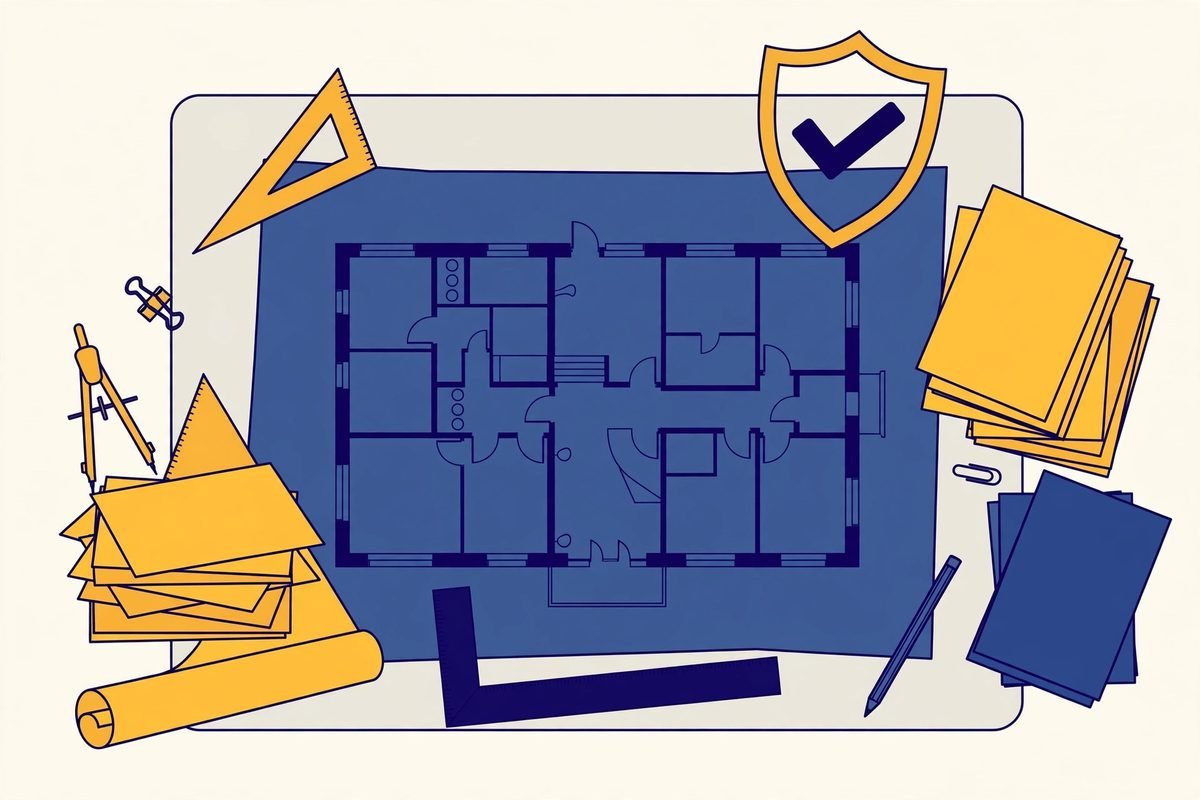 Flat vector illustration of a software project scope blueprint for custom software project scoping guide