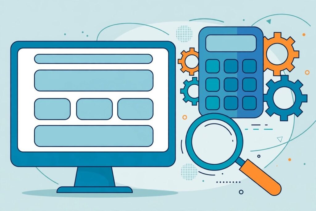 Illustration of custom website development cost estimation with a website wireframe,...