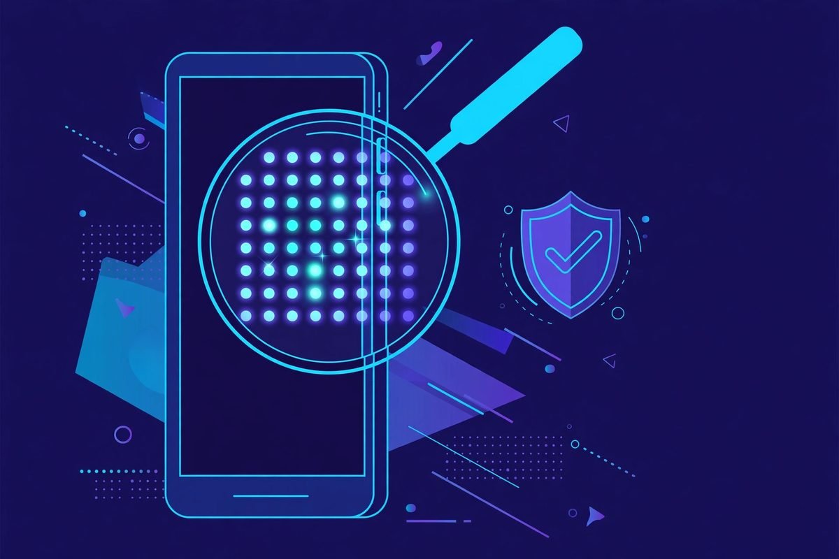 On-device vector search with Google EmbeddingGemma 2 for agents: phone magnifying vector grid