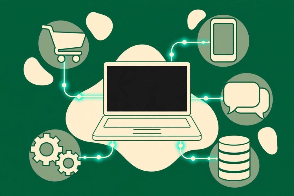 MTD Technologies services shown as connected web, mobile, e-commerce and automation tools