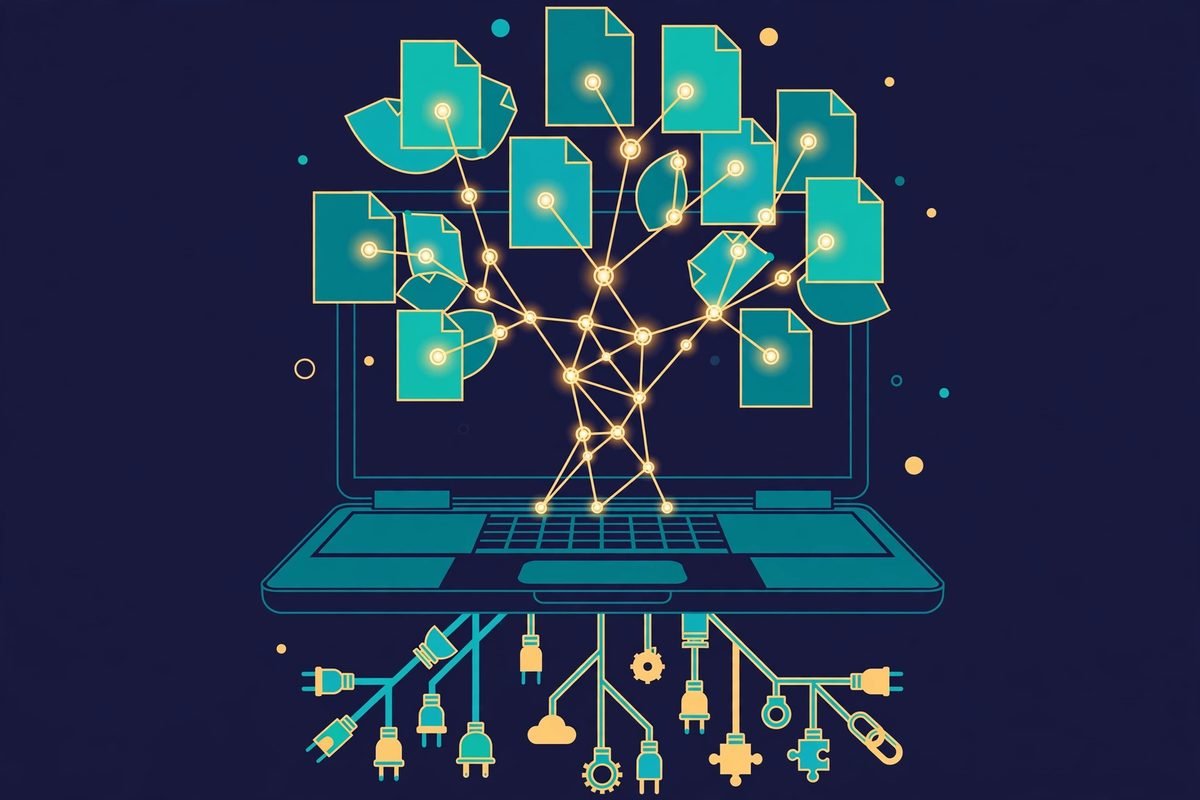 Illustration of a local knowledge graph growing from a laptop