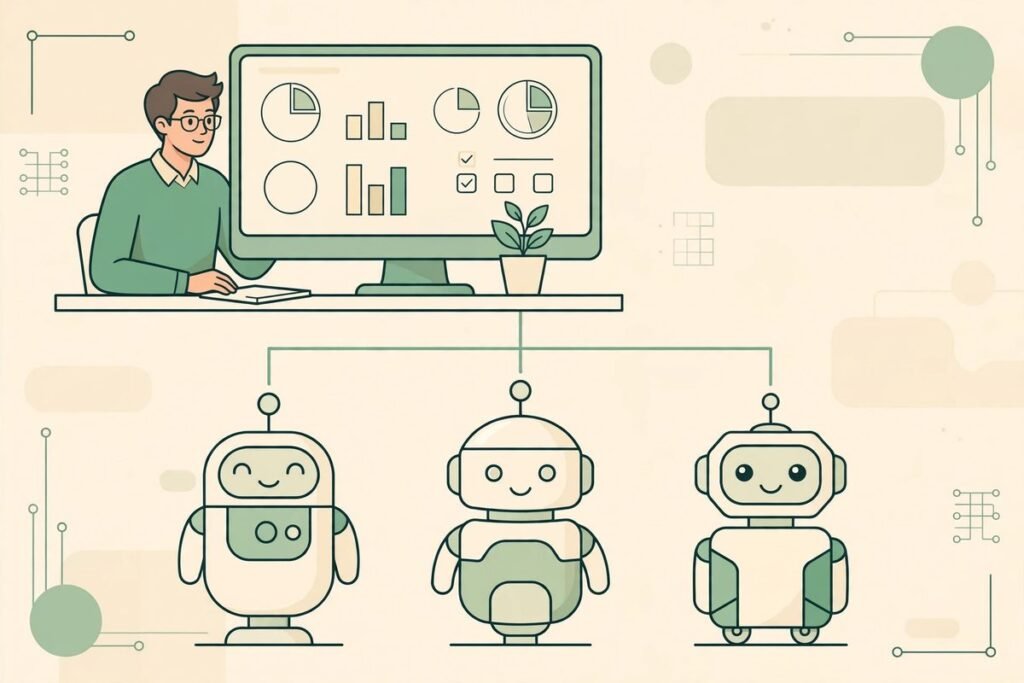 Open source app to manage AI agents at work illustrated as an agent organisation chart dashboard