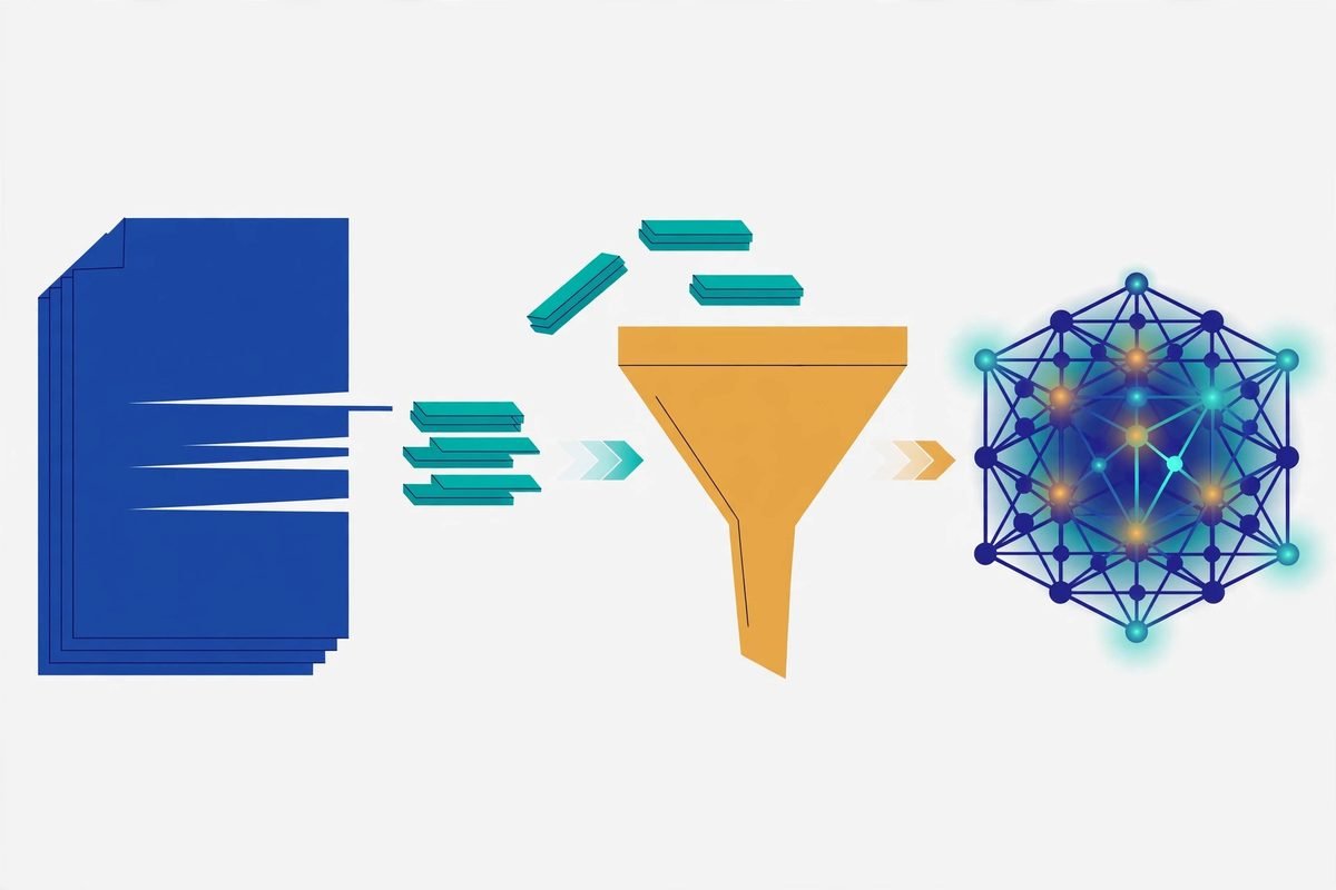 Illustration of the RAG pipeline: documents split into chunks and stored as vectors in a database