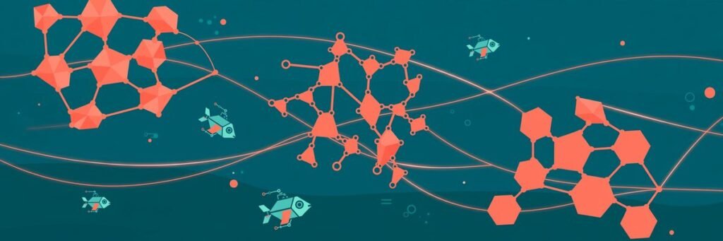 Self-improving AI agents infrastructure visualised as a coral reef of connected neural nodes