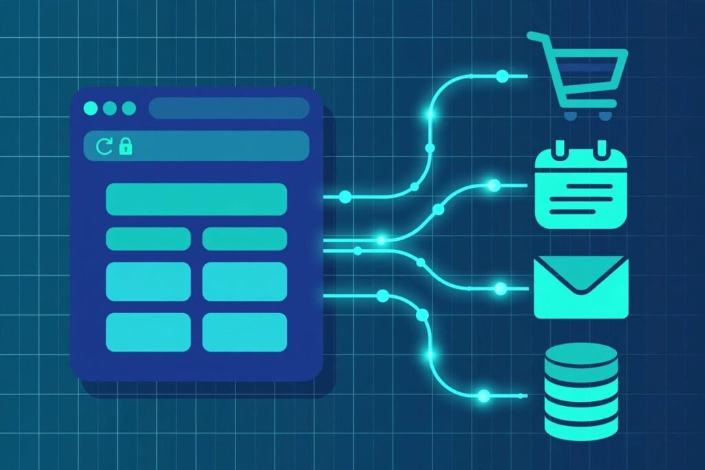 WordPress REST API integration connecting a website to business tools like CRM, email, and payments