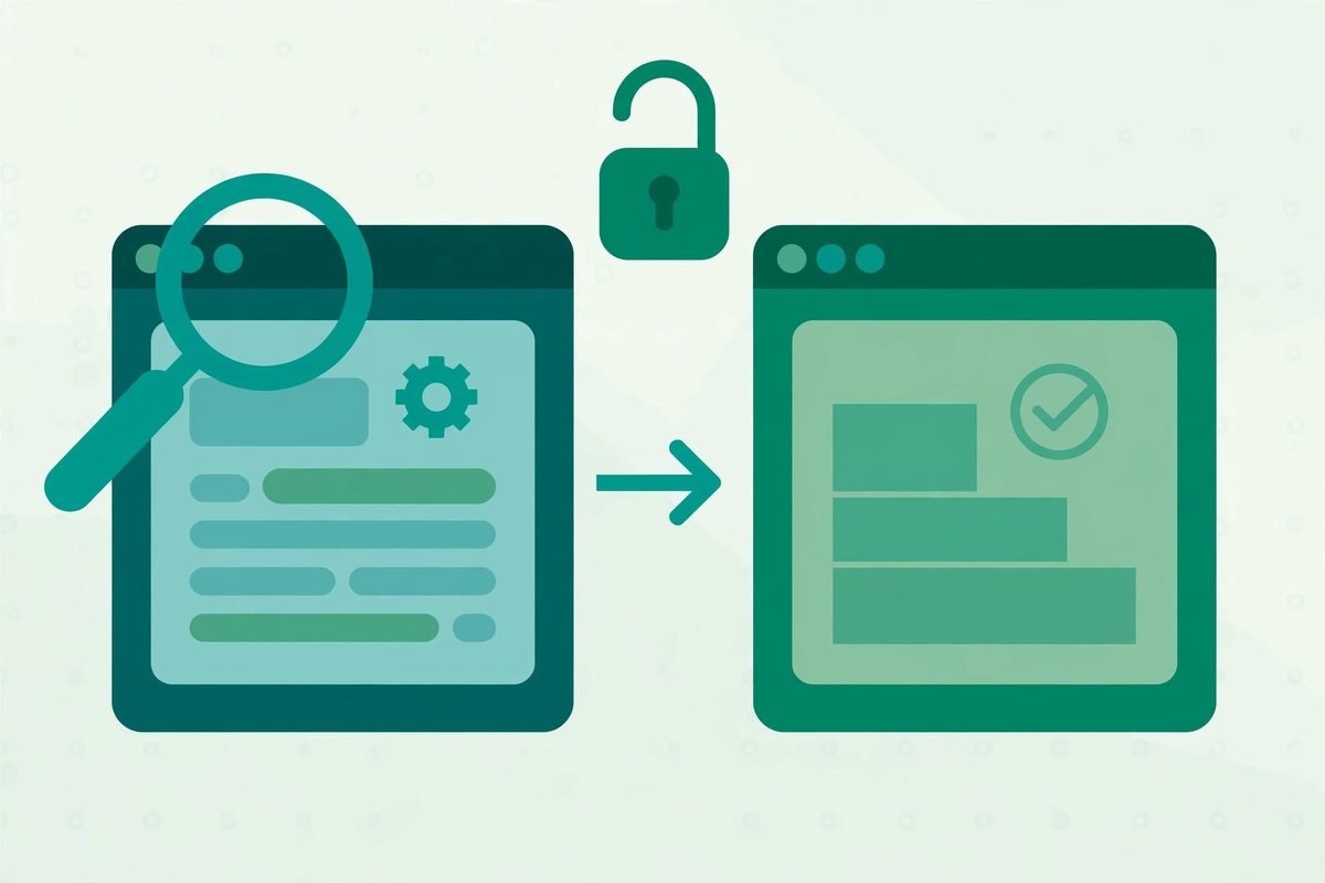 Flat vector illustration showing safe update testing on a staging copy before going live with a padlock