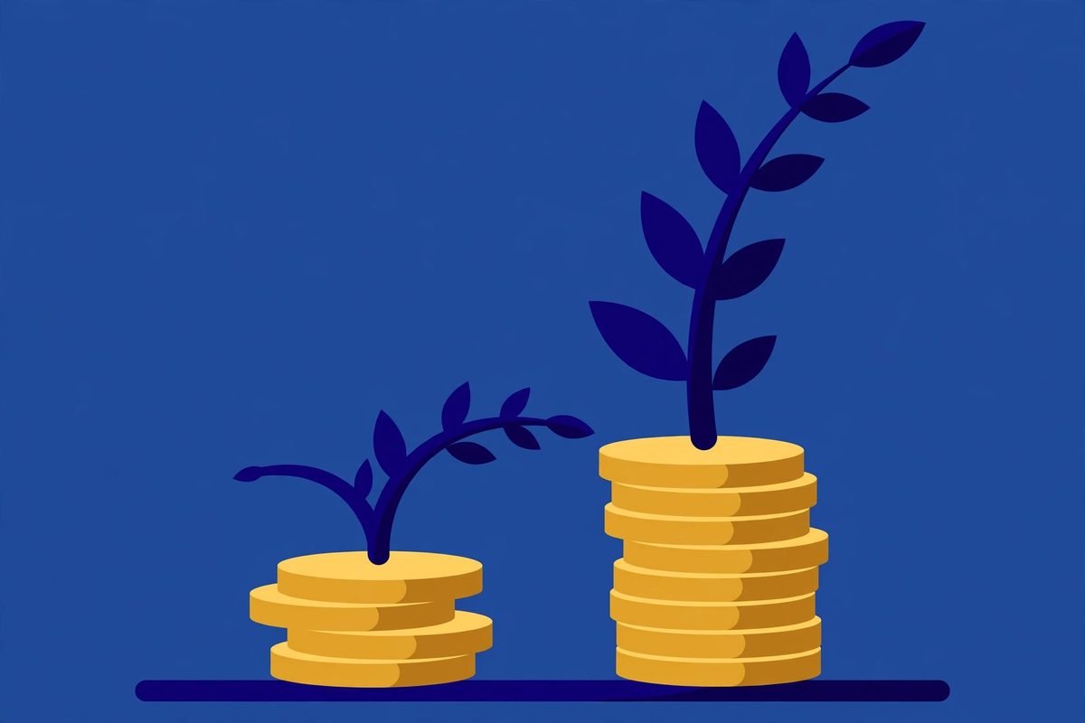 Vector illustration of total cost of ownership curves comparing WordPress and custom React builds