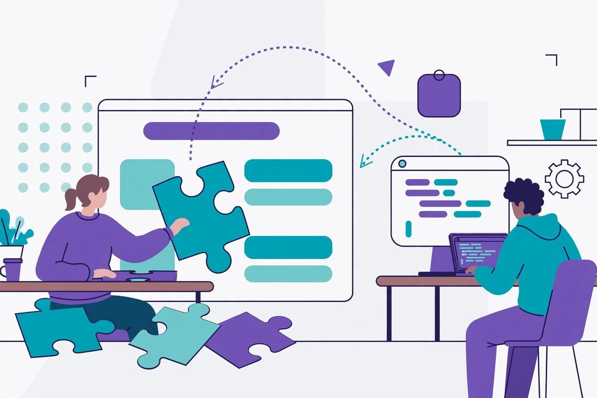 Vector illustration of a content editor workflow versus developer workflow for business websites